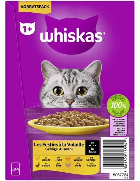 Whiskas 1+ Geflügel Auswahl Sauce 24x85gP